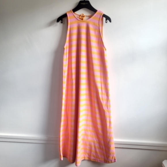 New Zara Striped Terrycloth Sleeveless Pink/Orange Midi Dress/Cover-Up NWT Small - Picture 7 of 13